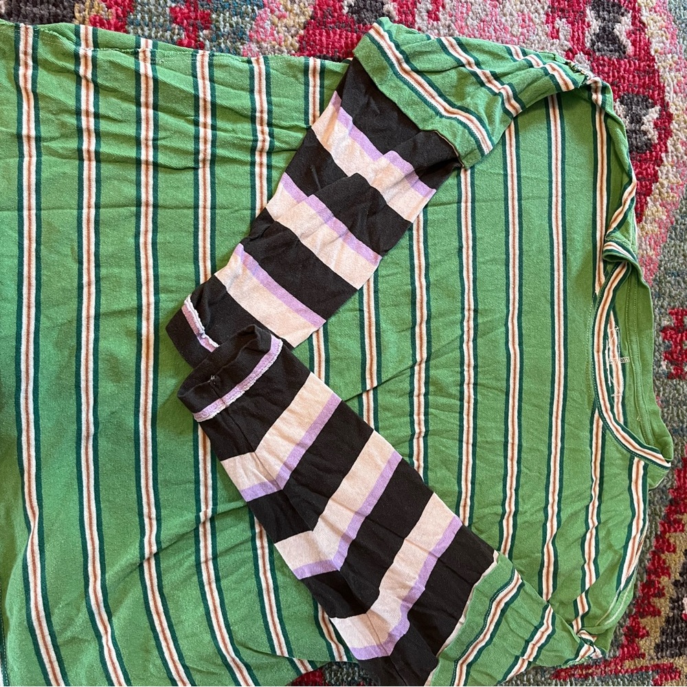 We The Free Green and Black Striped Long Sleeve Top